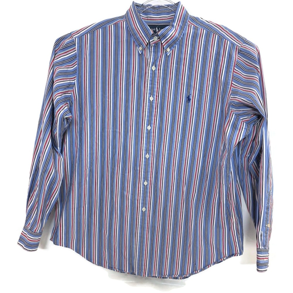 Ralph Lauren Shirt‎ Mens XL Blue Multicolor Stripe Classic Fit Button Down Dress